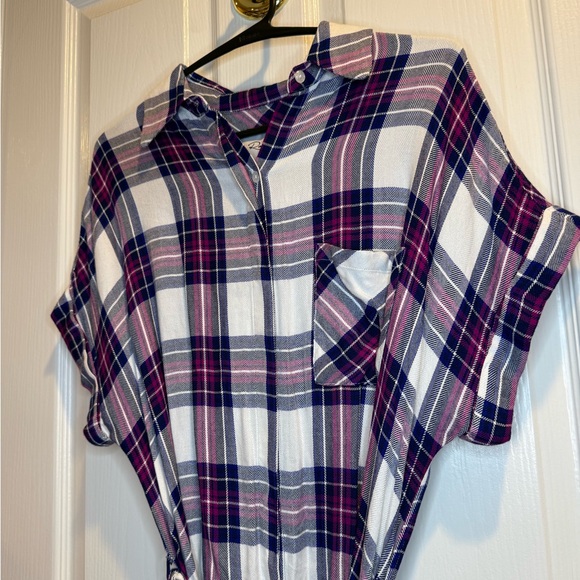 NWT Rails Purple White Plaid Flannel Shirt Dress Tie Waist Size S - Picture 3 of 10